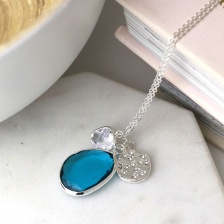 Silver Plated Necklace with Blue Crystal & Charms by Peace of Mind
